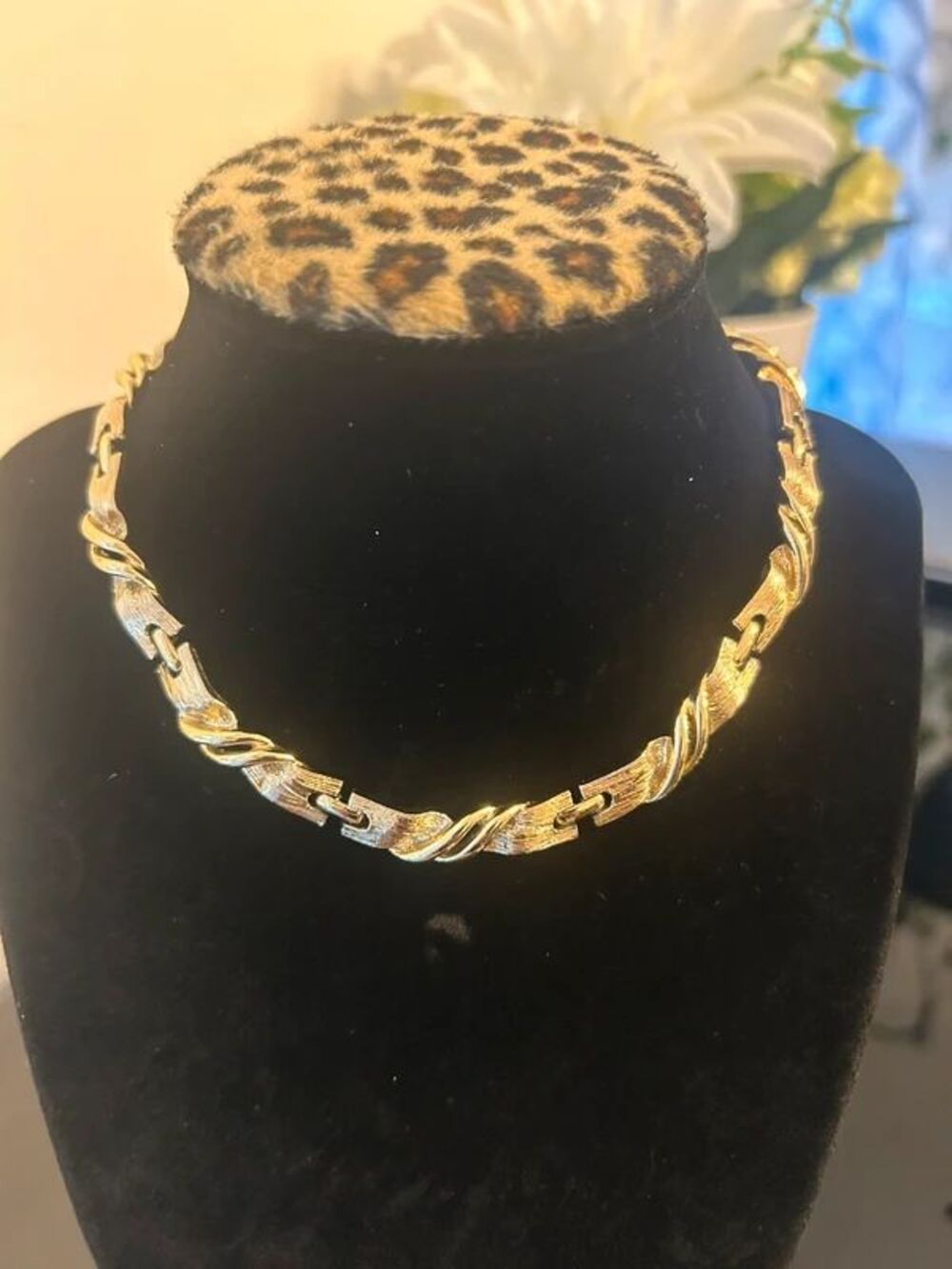 Lisner Gold-Tone Textured Twist Link Necklace Signed